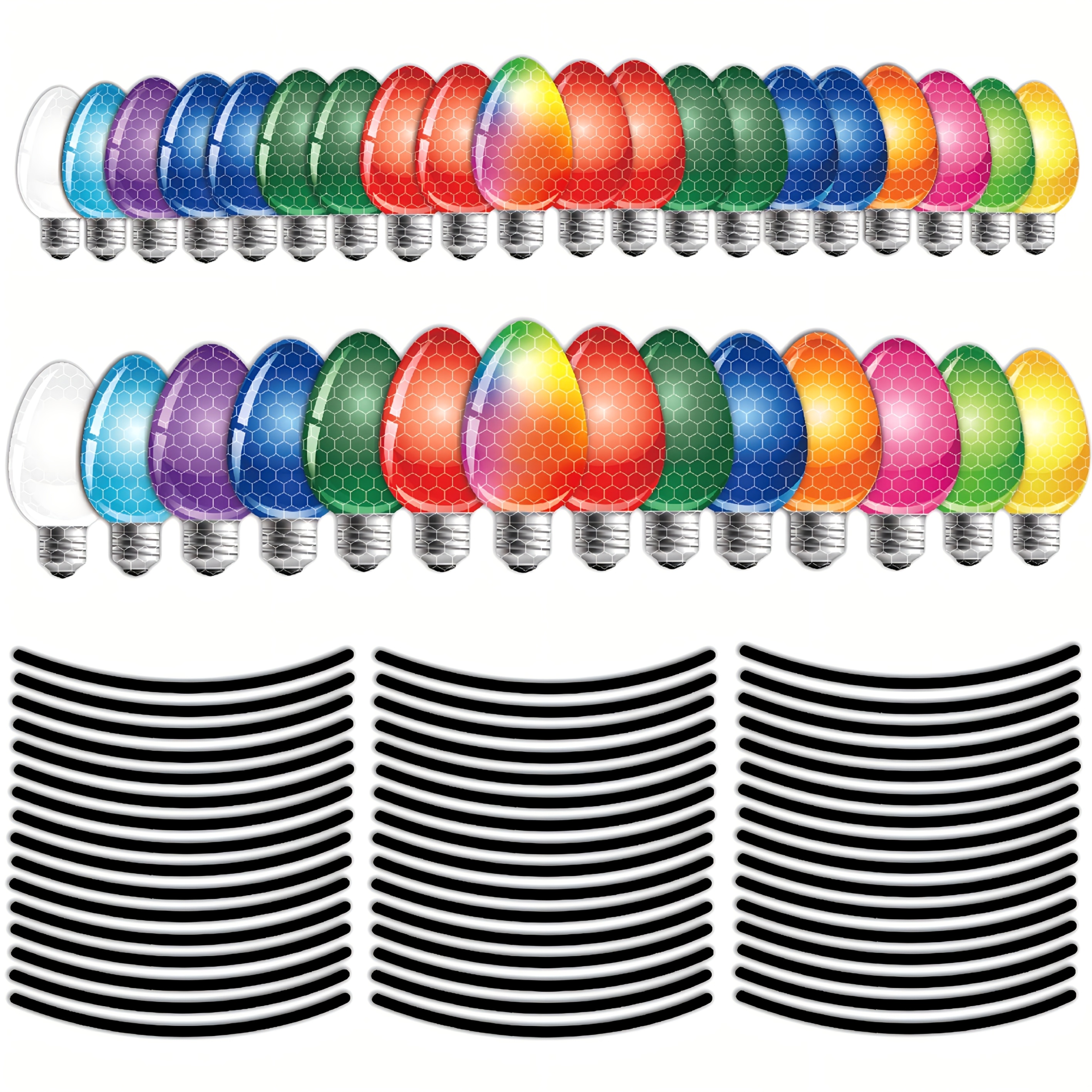 TEMU 90pcs Christmas Light Bulb Car Stickers - 90pcs Of Christmas Refrigerator Decorations - 42 Reflective Light Bulb Shaped Magnets 48 Magnetic Wire