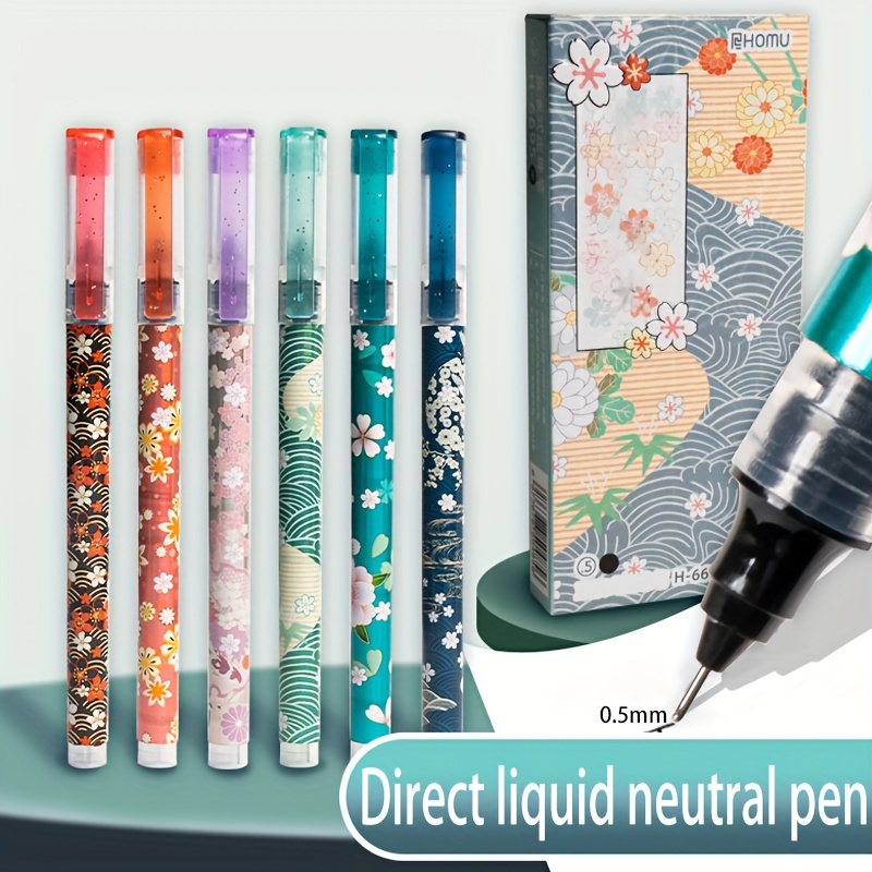 

Floral Pens Set Of 6, Fine Point 0.5mm, Quick-dry Liquid Ink, Plastic Material For Smooth Writing, Office And School Supplies