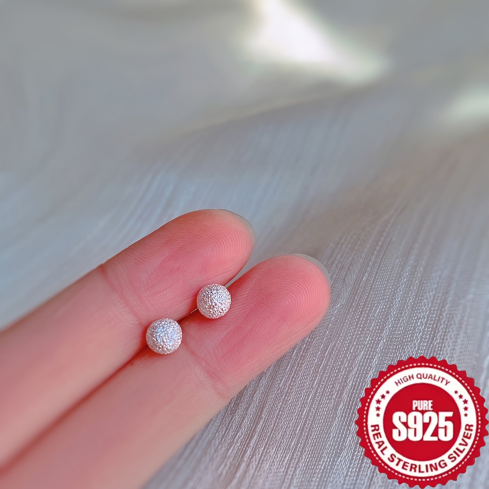 S925 Sterling Silver 5-Pair Matte Round Stud Earrings Set