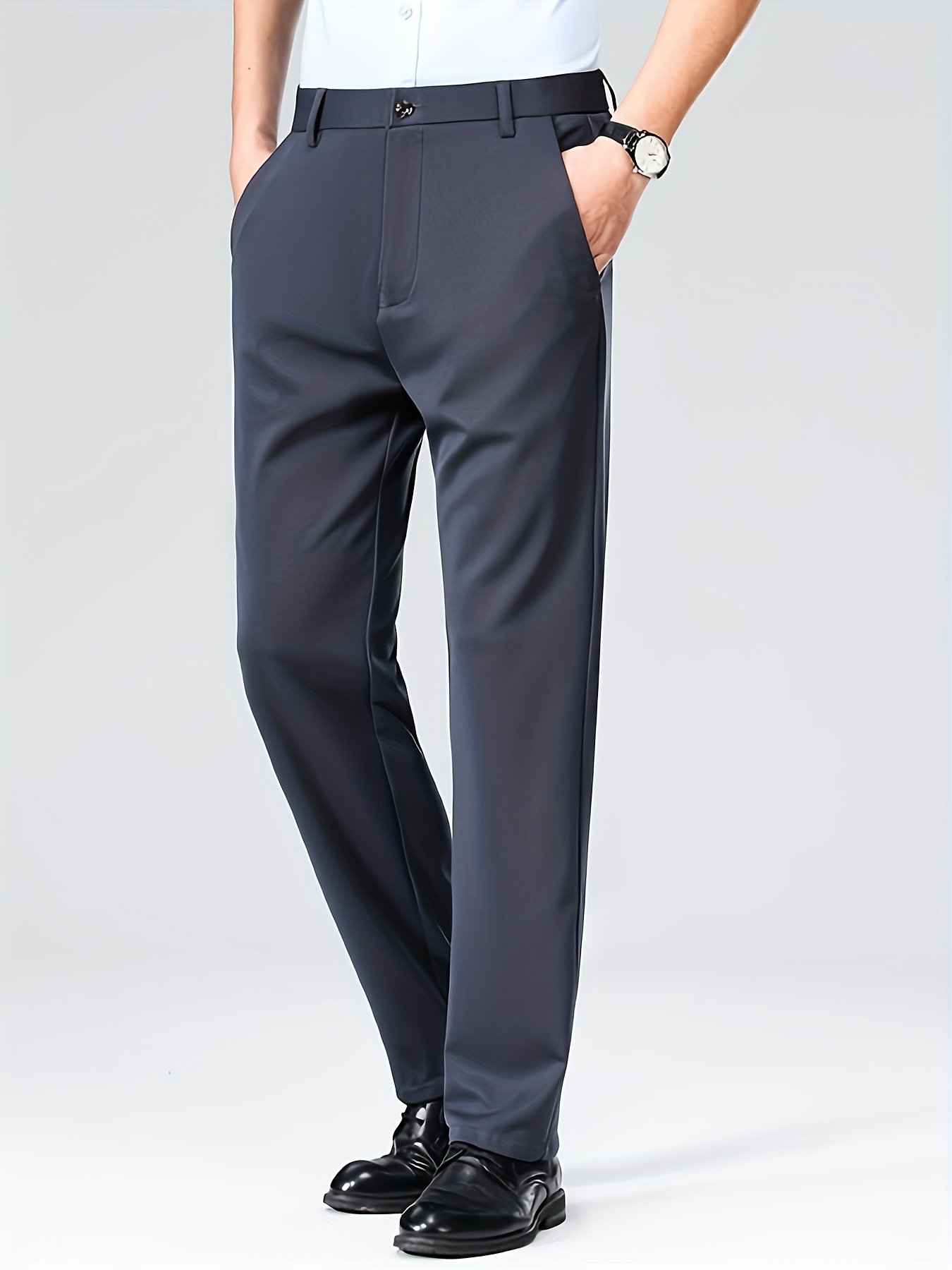 stretch dress trousers Men's Stretch Black Wool Pants by StudioSuits