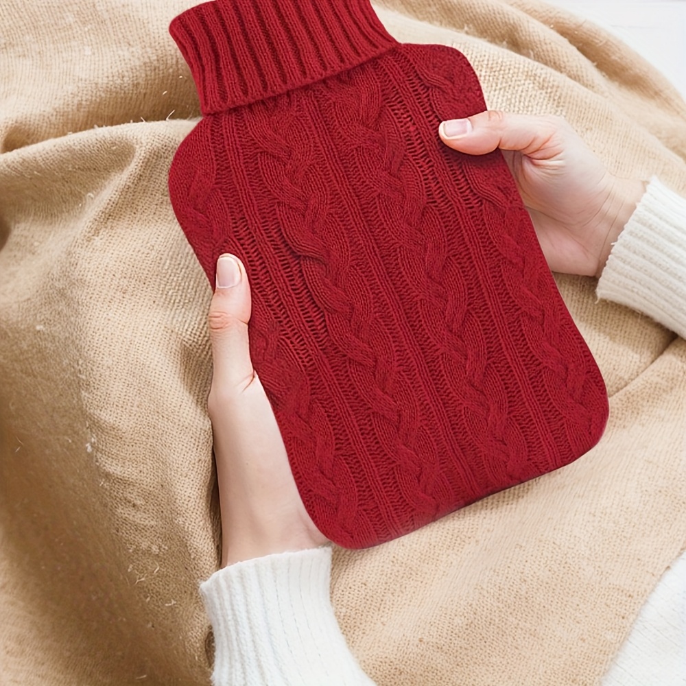 

2000ml Cozy Knit Hot Water Bottle With Soft Fleece Cover - Essential For Winter , In