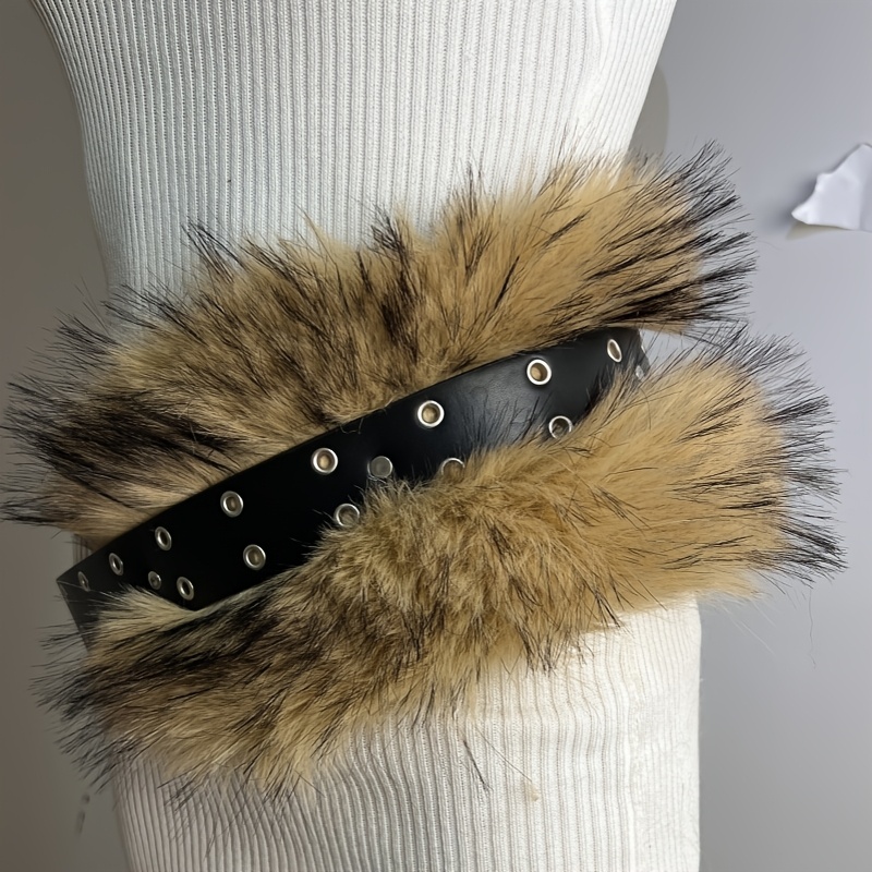 d a faux rabbit fur belt metallic rings wide pu leather - Temu Norway