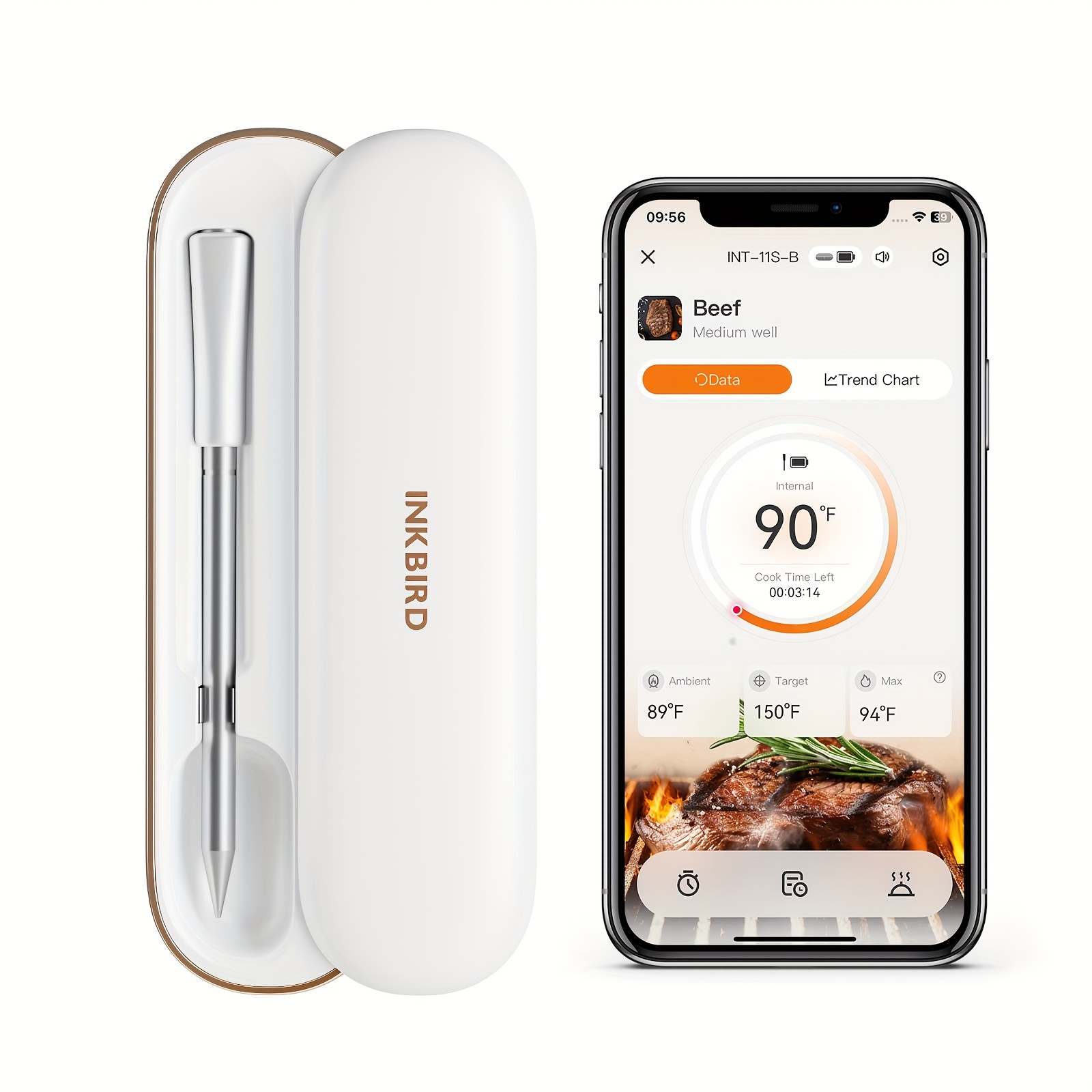 TEMU Thermomètre Fil pour Grill, Thermomètre à Viande, pour Cuisine et Camping, Multi-Capteur Ultra-Précis, Haute/Basse Température, Minuteur de