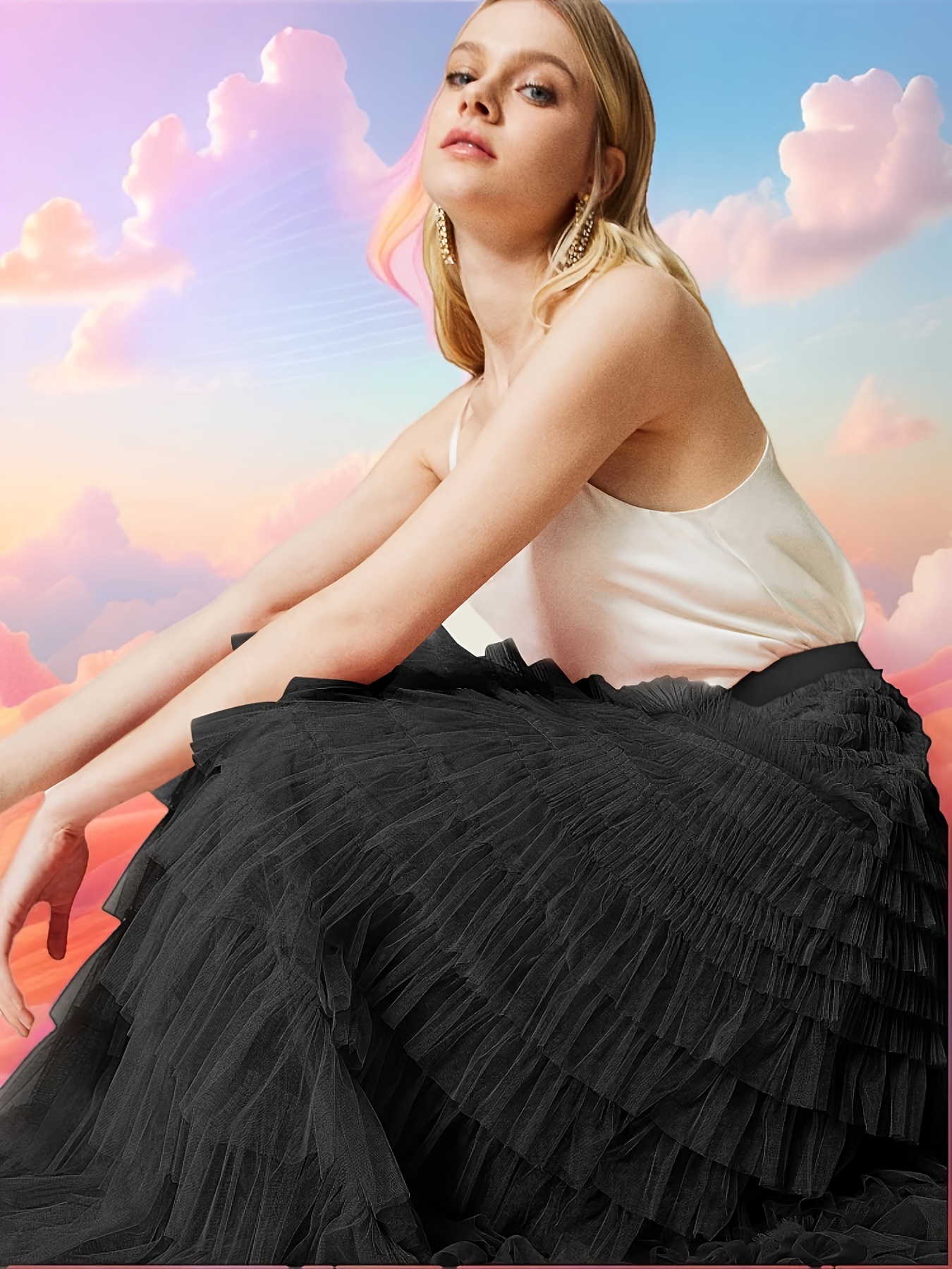 mame　Skirt Long Layered Botanical Tully Skirt Taupe – Trinity Design Co.