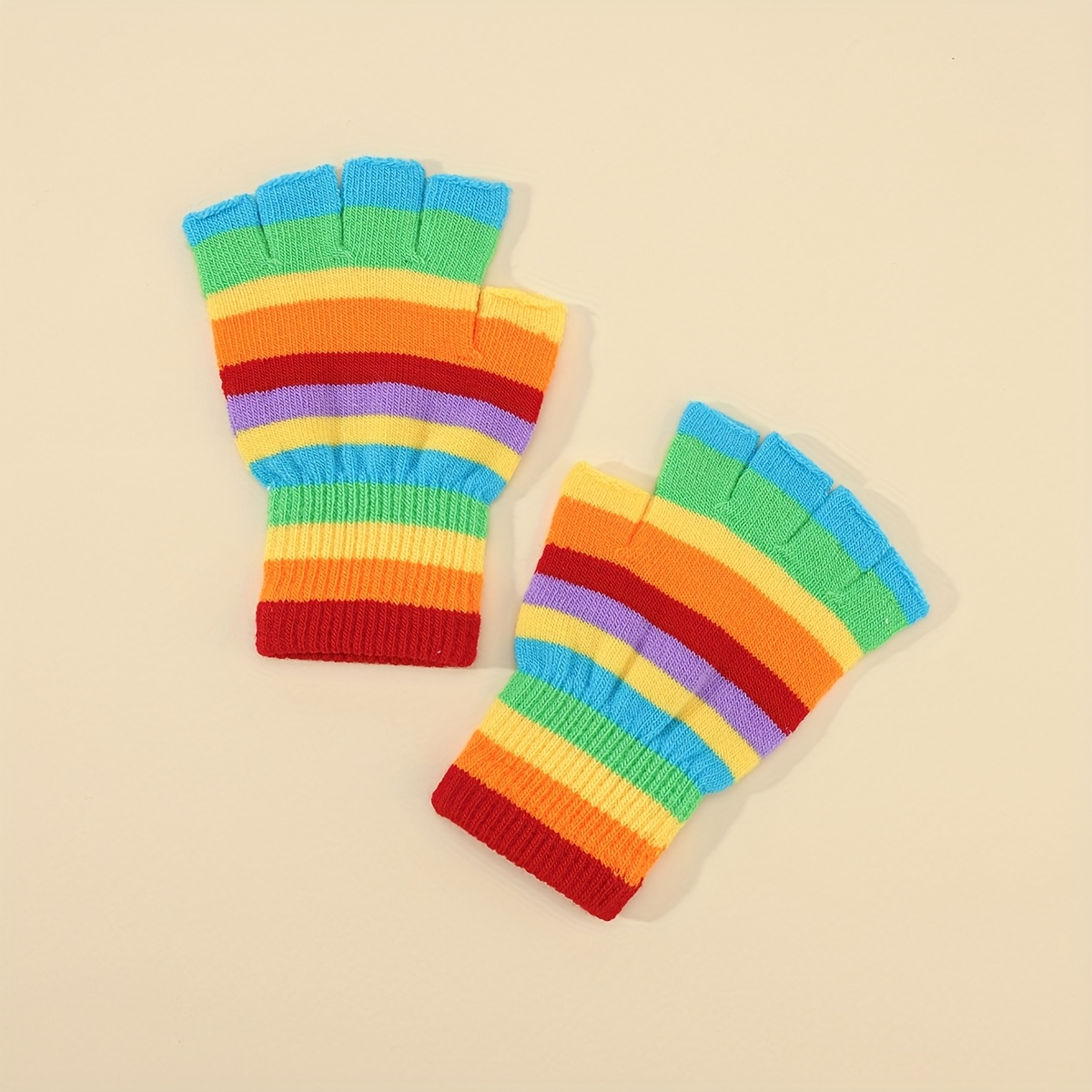Rainbow Stripe Fingerless Gloves, Random