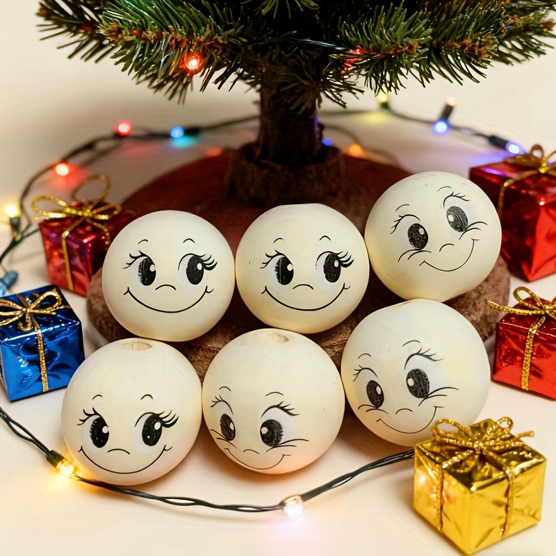 Image of 50 Or 80 Face Wooden Bead Set, 20mm With Big Eyes And Long Eyelashes, Making Kit, Suitable For Keychains, Bracelets, Christmas Tree Ornaments, Garden Decor. Beads Are
