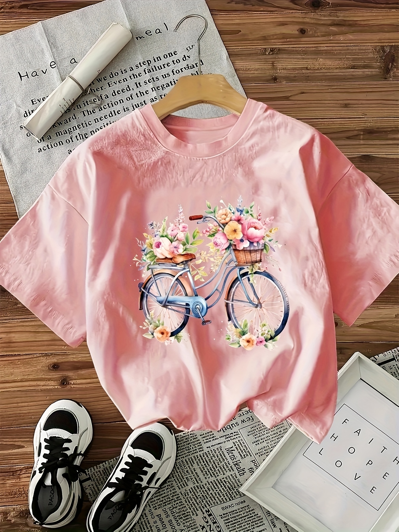 vrouwen vintage fiets bloemenprint t shirt zwarte Temu Netherlands