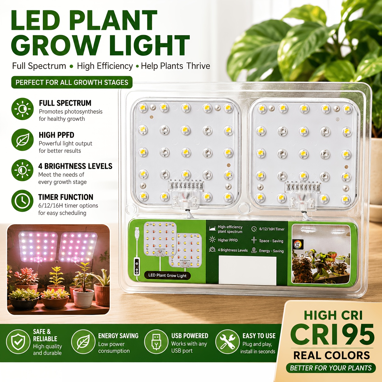 Image of Led Grow Light For Indoor Plants, 48 Leds Optional, Auto 6/12/16h Timer, Usb Powered Plant Growing Lamp For Home Seedlings Hydroponics