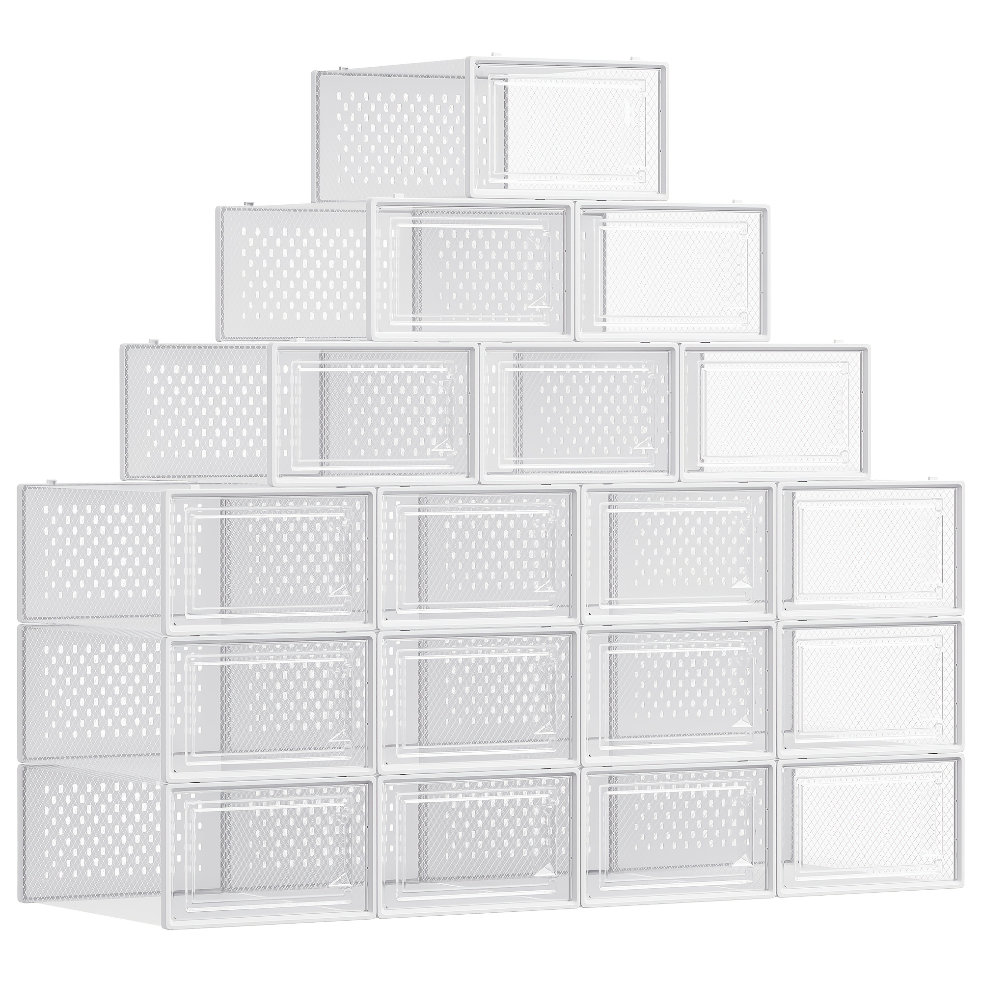 TEMU 18 piezas (o compra de individual) Cajas de almacenamiento de zapatos apilables y plegables con puertas frontales transparentes y orificios de