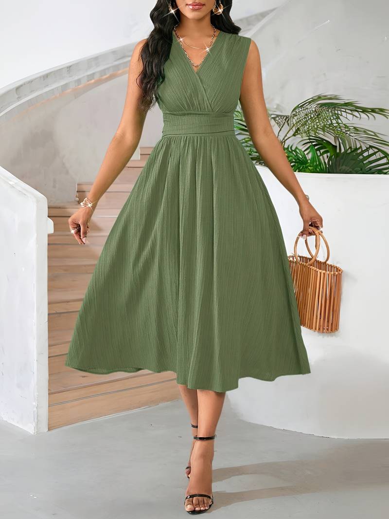 New Spring/Summer Fashion Women's Holiday Dress, Midi Sleeveless Summer Dress, Textured Fabric
