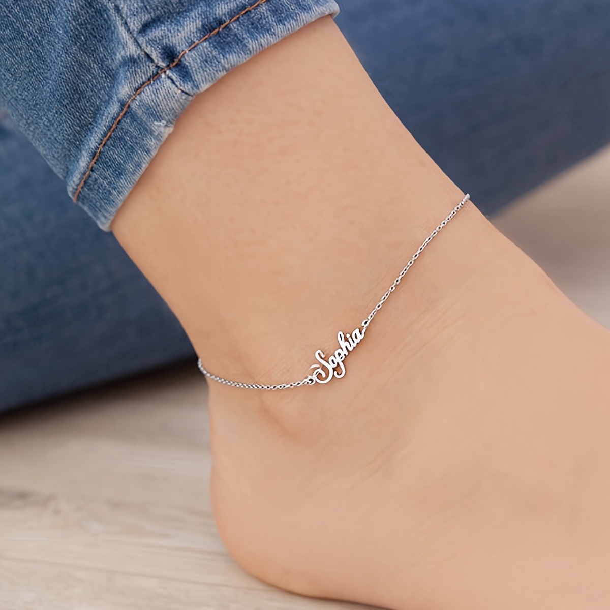 TEMU 1pc Personalized Custom Anklet, Custom Name, Letter, And Number Personalized Anklet, Stainless Steel Golden/silvery Custom Anklet, Unique Gift,