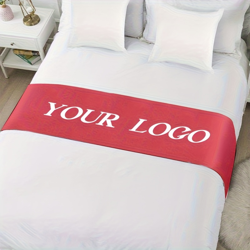 TEMU 1pc Personalized Runner With Custom Logo/photo/text - Double-sided Suitable For Hotels, B&bs, Schools, Bed Flag & Tail Towel, Machine Washable
