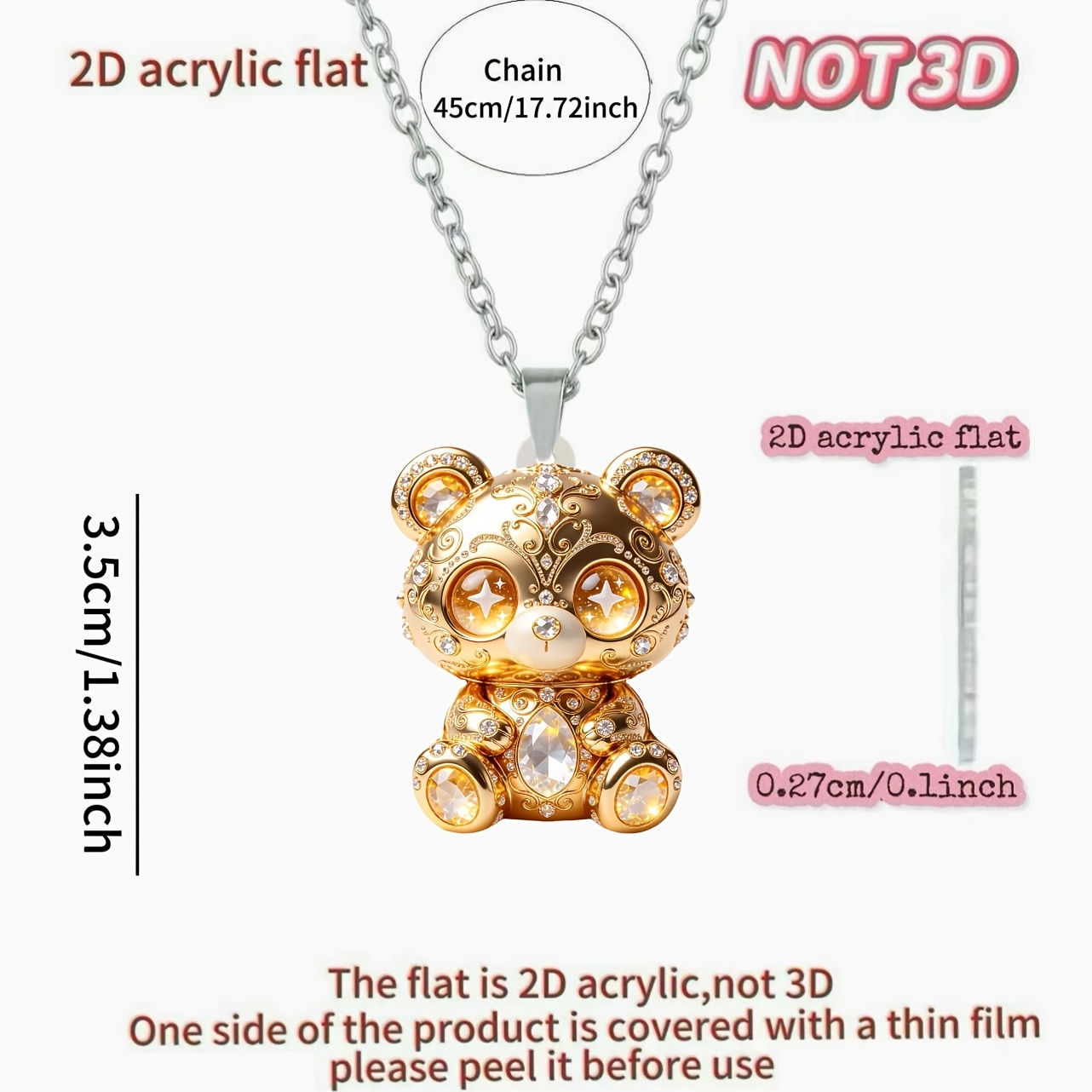 Novelty Shining Bear Acrylic Printed Pattern Necklace