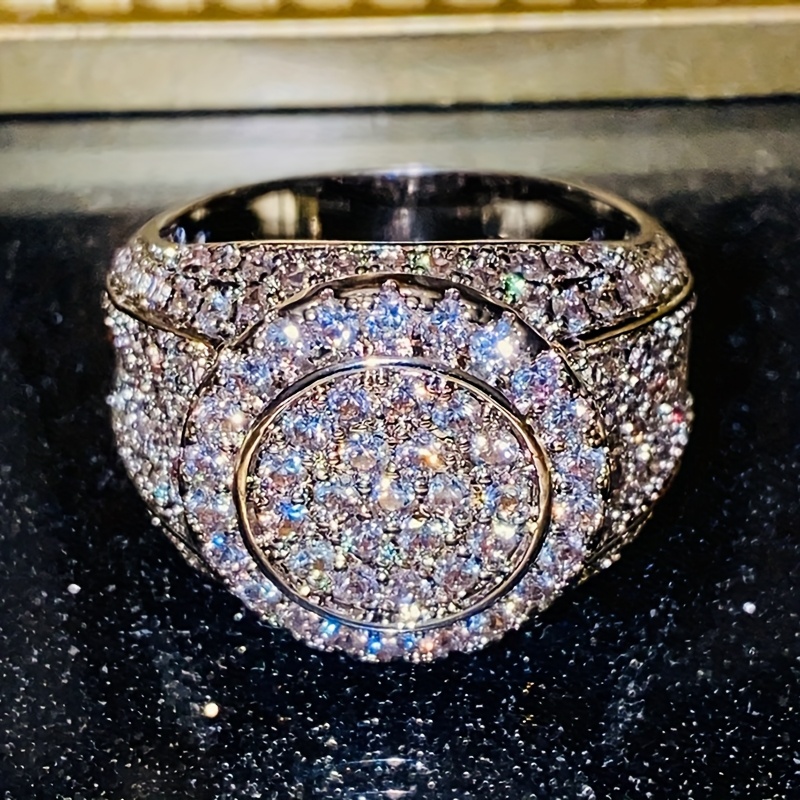 TEMU A Stylish And Unique Ring For Women, Featuring Luxurious And Sparkling Round Wide Face Zirconia. Suitable For Men And Women For , Parties, Weddings, Banquets, And Gifts.