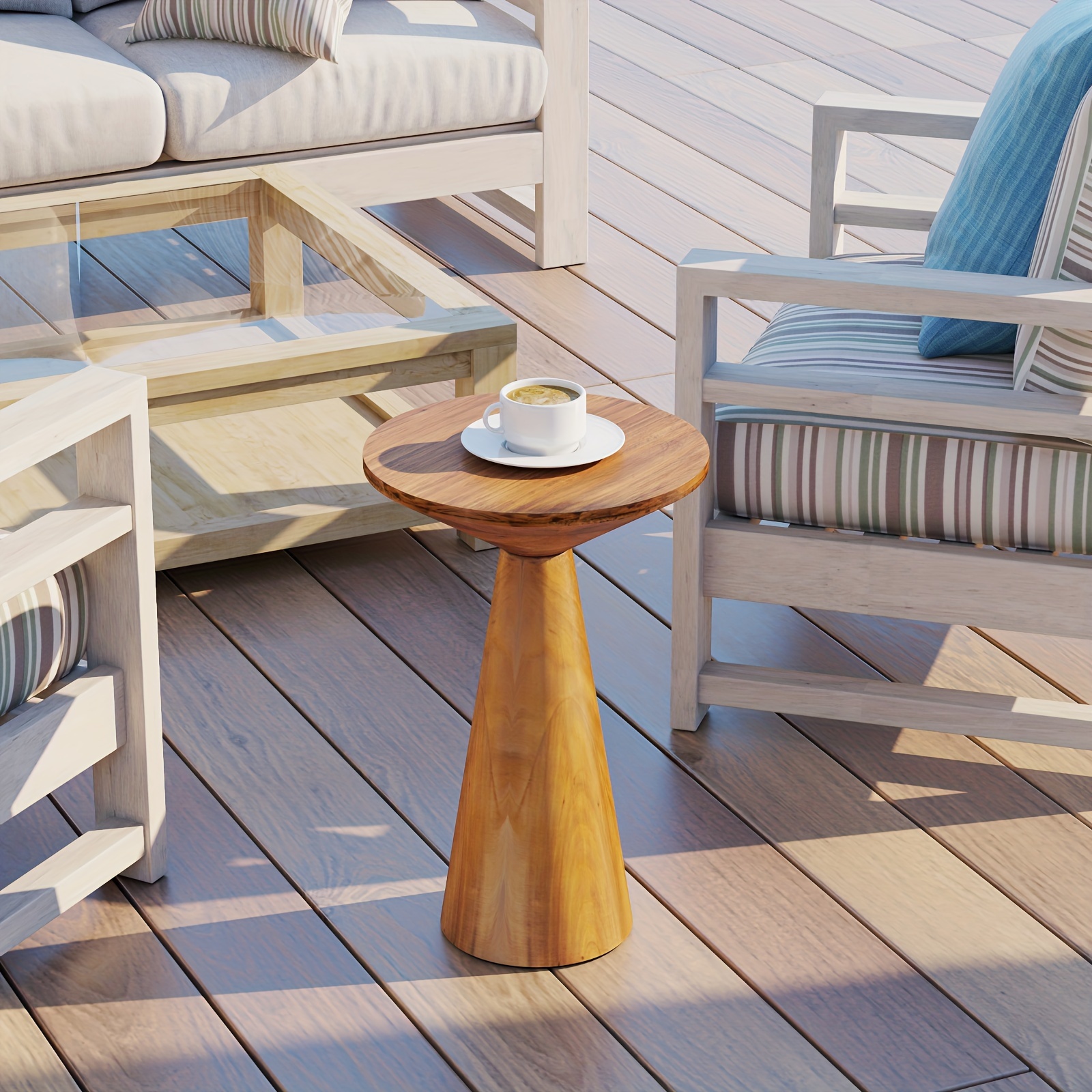 

Rustic Farmhouse Pedestal End Table - Round Wooden Martini Table With Plant Stand, Wood Top And Base, Mixed Color