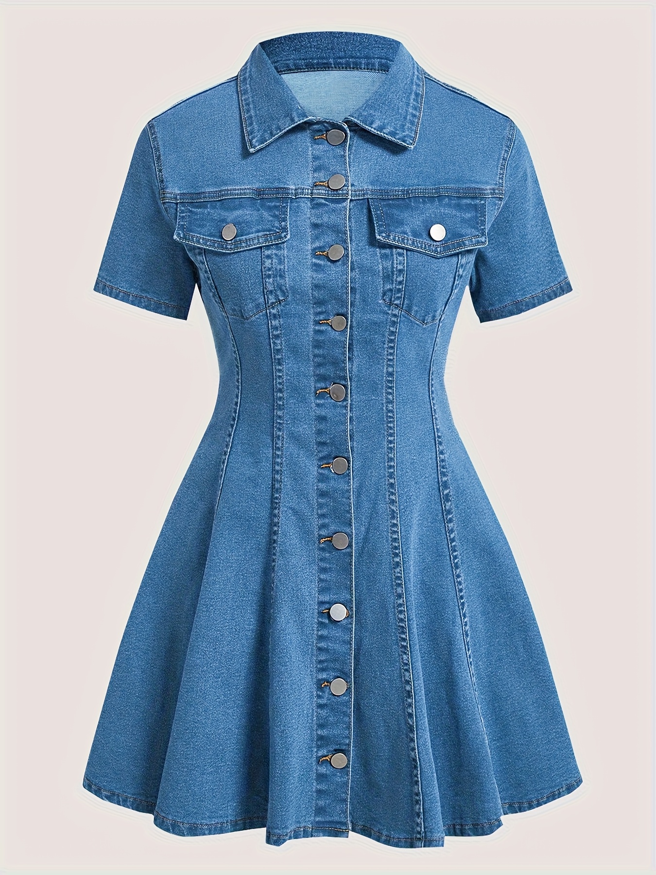 218735#26SS Elegant Spring-Summer-Autumn Date Denim Dress with Bag Cover Decoration