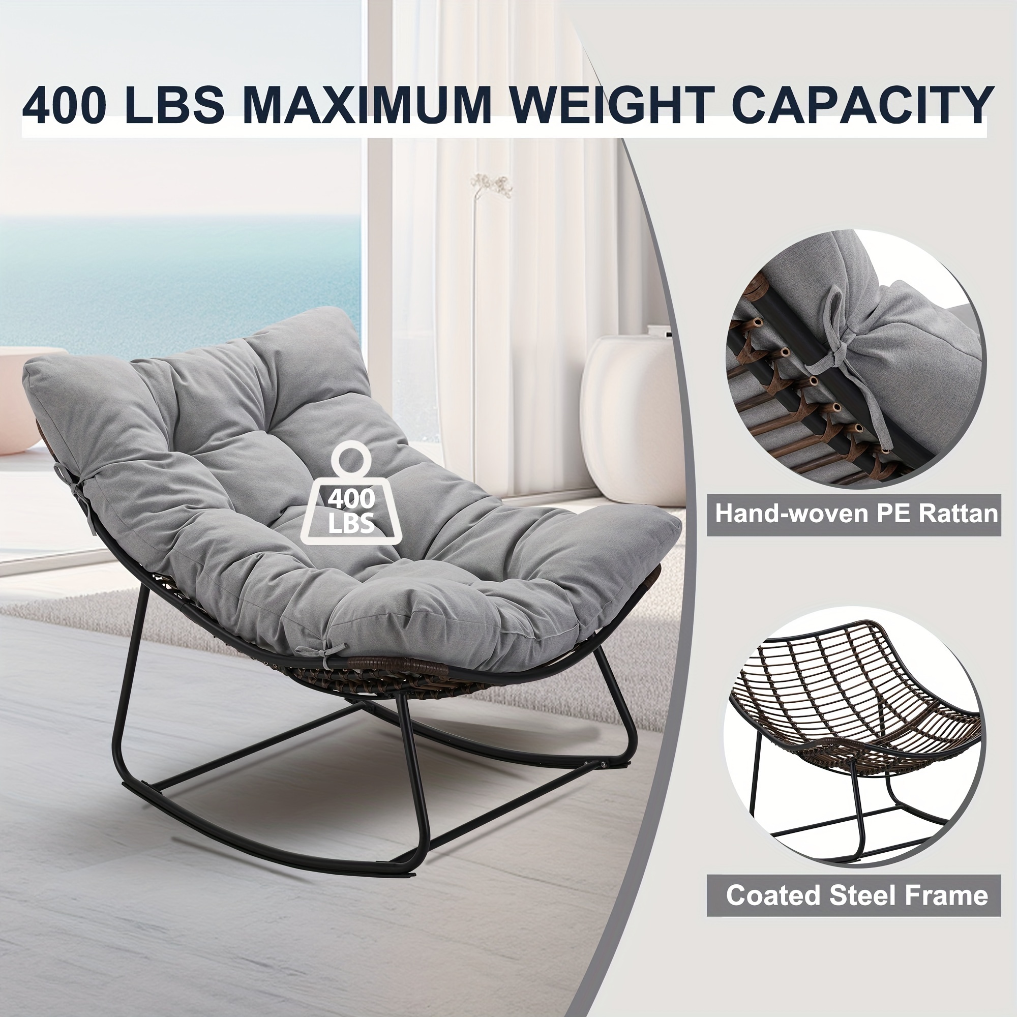 royal rocking chair outdoor rocking papasan chair with padded light grey   recliner chair oversized metal   rattan egg chair for patio porch living room details 1