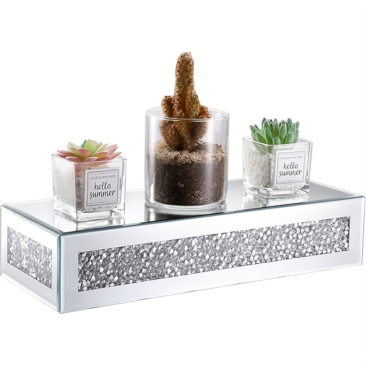 Image of 1pc Glass Wall-mounted Shelf With Mirror & Floating Shelf - Sparkling Suitable For Displaying Photos, Decor, Books, Plants - Glass Shelf For,, Bathroom - Installation (no Assembly), Floating Shelves