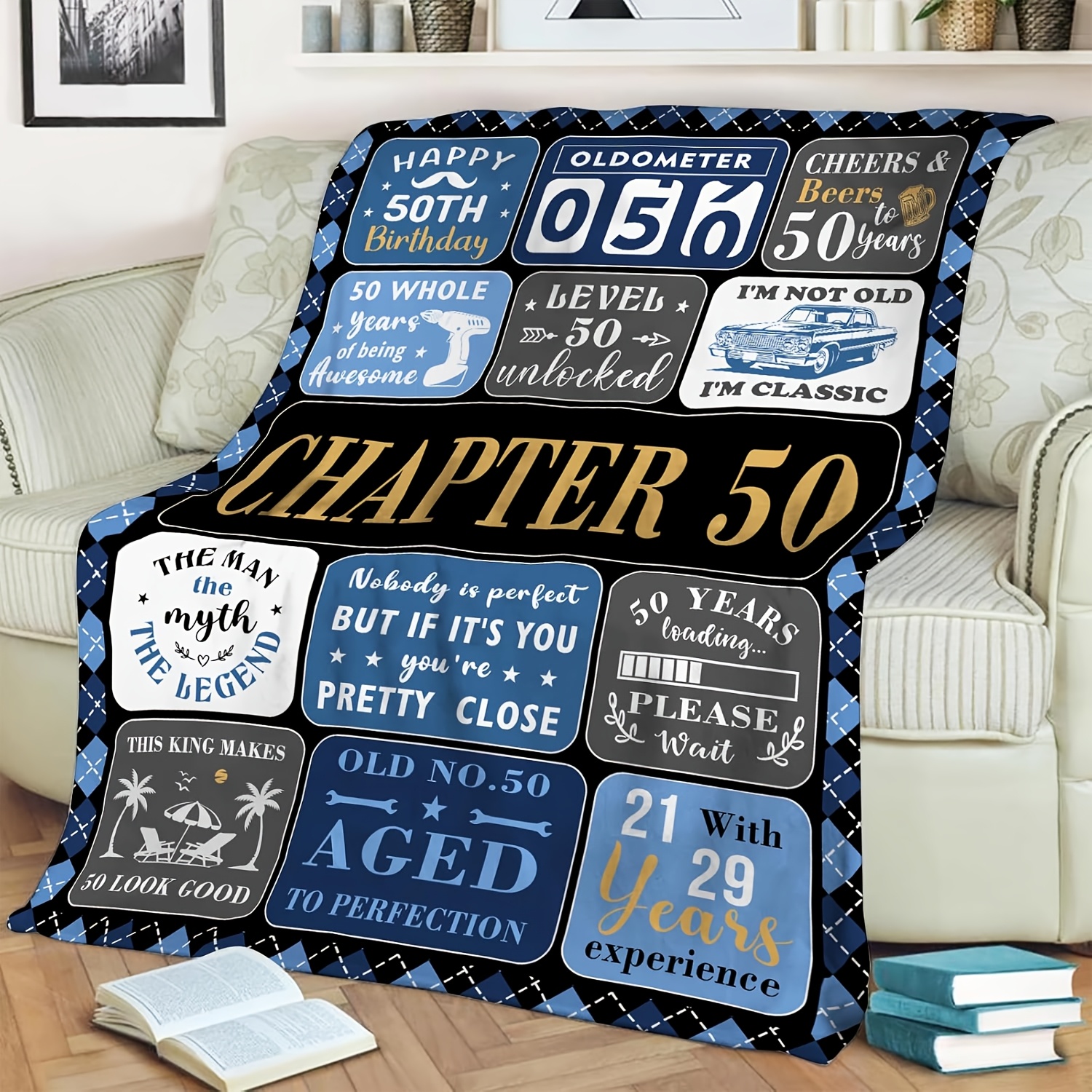 TEMU 1pc 50th Birthday Gift Flannel Blanket, Men's 50th Birthday Present, 1976 's Birthday Gift, Cool 50th Birthday Decoration
