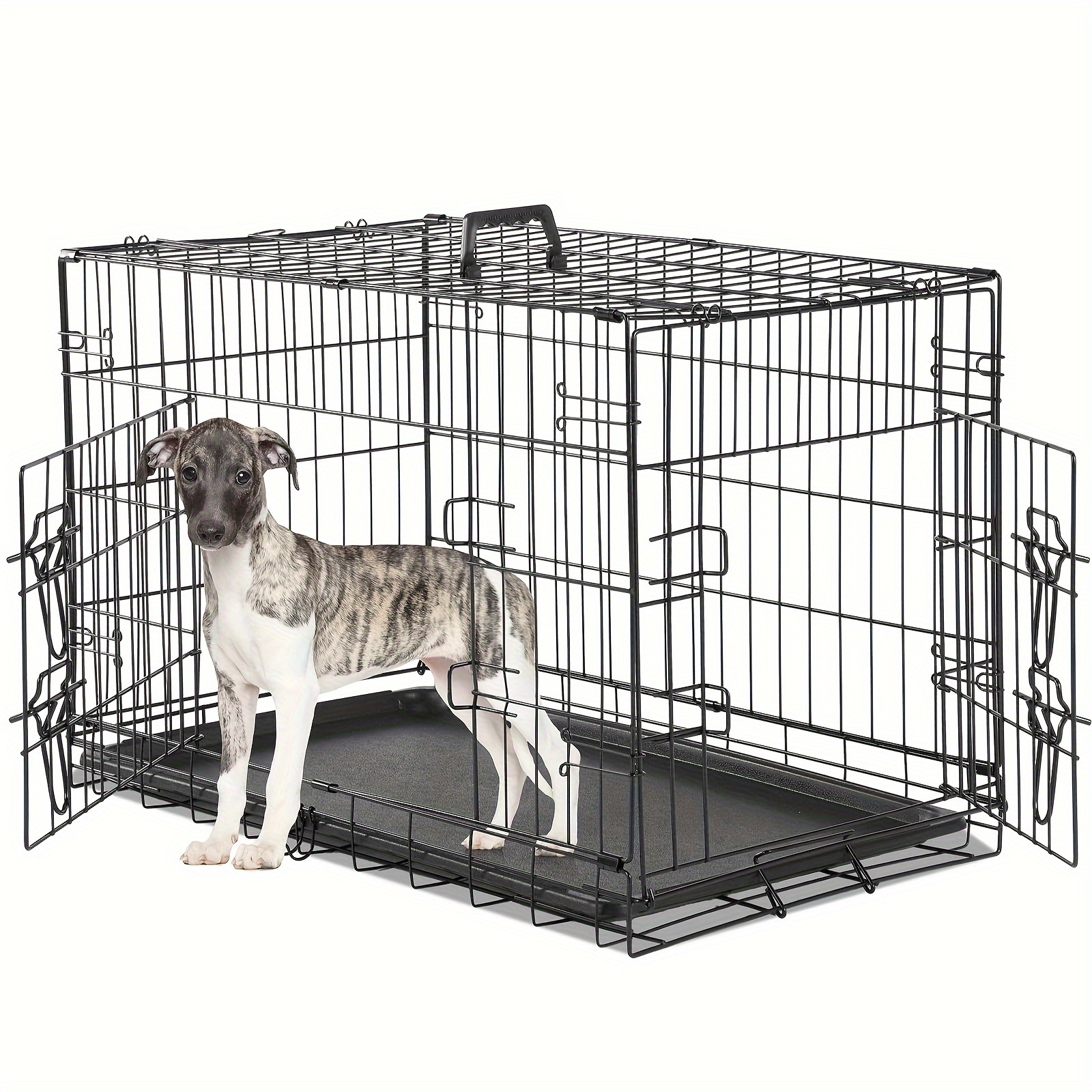 

Smug Medium Dog Crate With Divider Panel, 30 Inch Double Door Folding Metal Wire Dog Cage With Plastic Leak-proof Pan Tray, Pet Kennel For Indoor, Outdoor, Travel