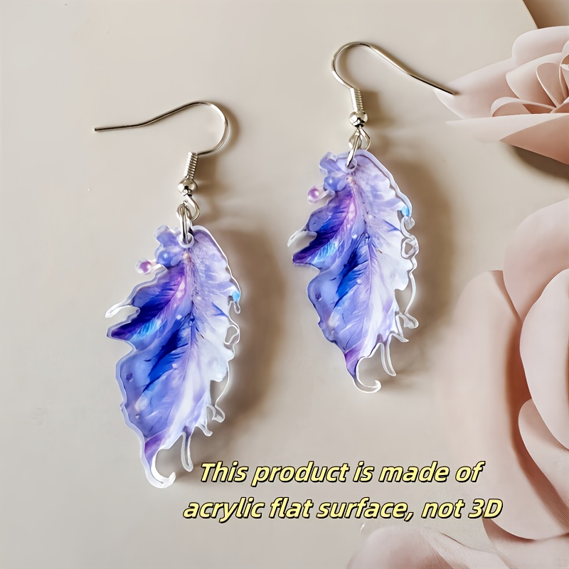 Boho Style Acrylic Leaf Dangle Earrings Iron Ear Needle Non Feather for Women