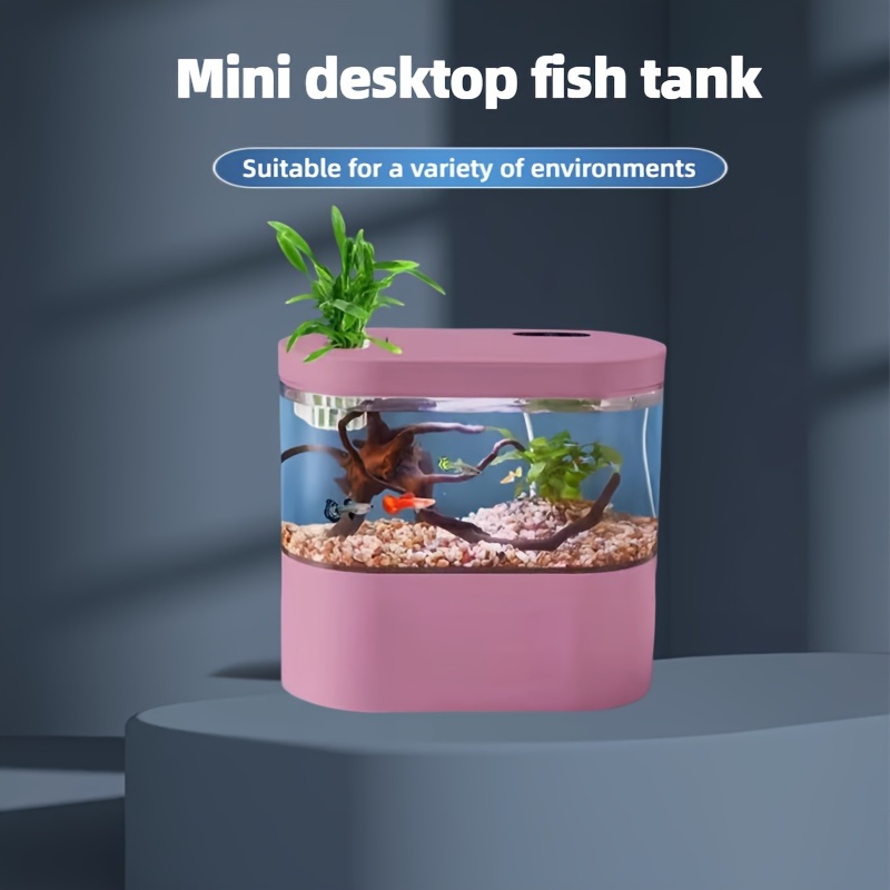 Mini Fish Tank Usb Rechargeable With Clock Function Led Light,  Multifunctional Fish Tank For Desktop House Decoration - Temu Germany