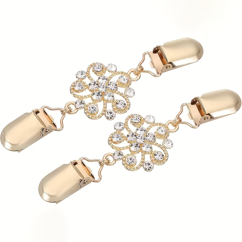 TEMU 2pcs Elegant Floral Sweater Clips - Women's Clothing Fasteners For Cardigans, Dresses, Shawls - Suitable For Formal And Casual Wear - Ideal Gift