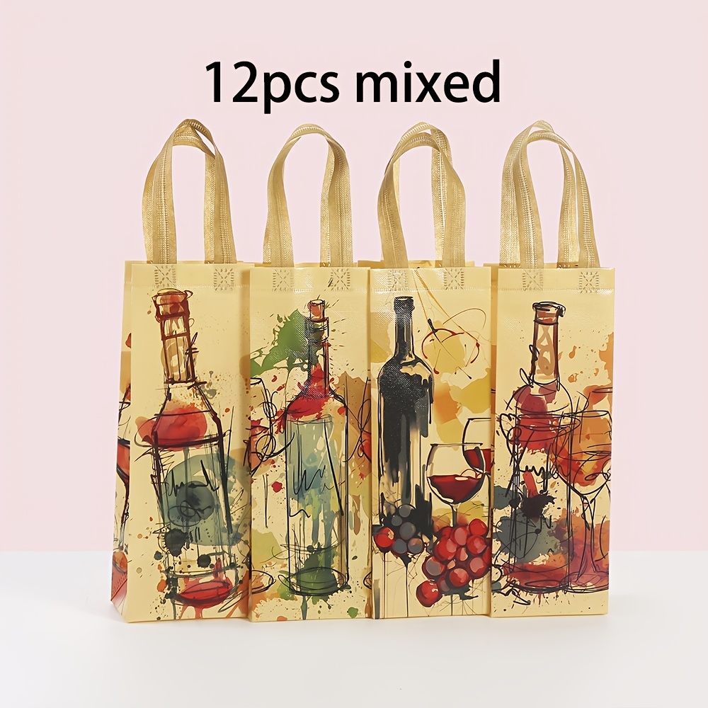 TEMU Bolsas de regalo diseñadas para fiestas con un de botella en acuarela, completas con . bolsas de tela no tejida son perfectas para festivales y