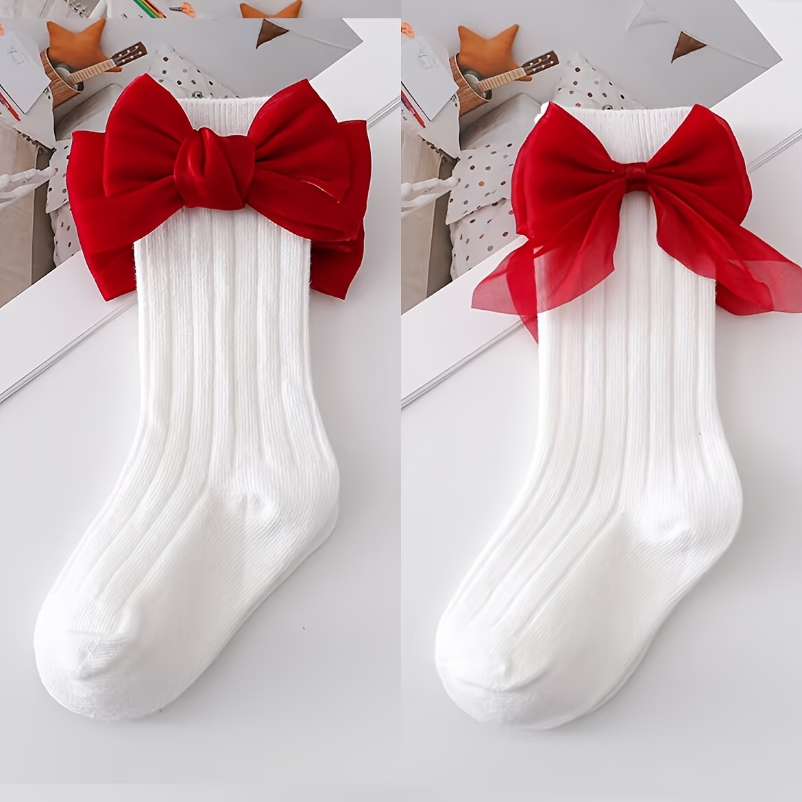 Image of Spain, Autumn And Winter Christmas, Mid-calf Socks, Suitable For , Spring And Autumn, Double-needle Vertical Striped Baby Socks, New Year Red Mid-calf Socks