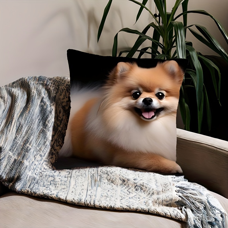 

Pomeranian 18x18 Inch Throw Pillow Cover - Soft Polyester, Zip Closure, Machine Washable For Living Room & Bedroom Decor, Short Plush, Without Pillow