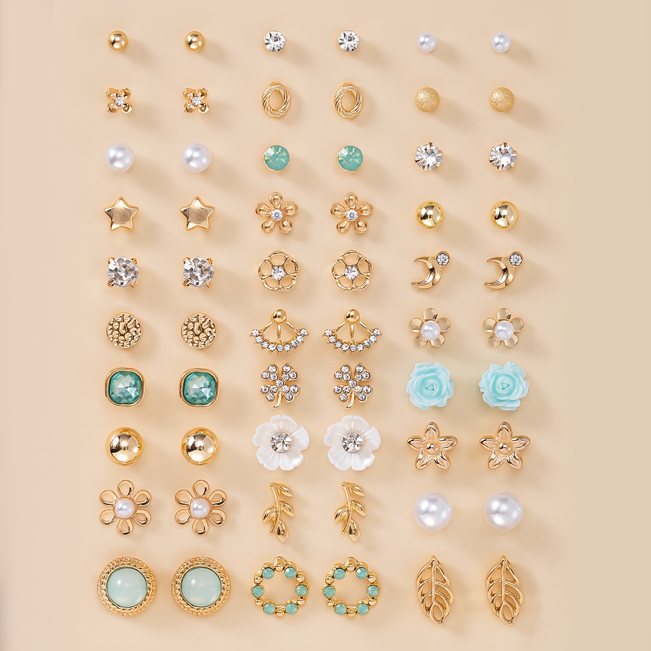 Image of 1 Set Of 30 Pairs Fashion Easy Small Moon Multi-piece Jewelry Casual Combination Large Set Women's Stud Earrings Vacation Holiday Gift Daily Wear Present
