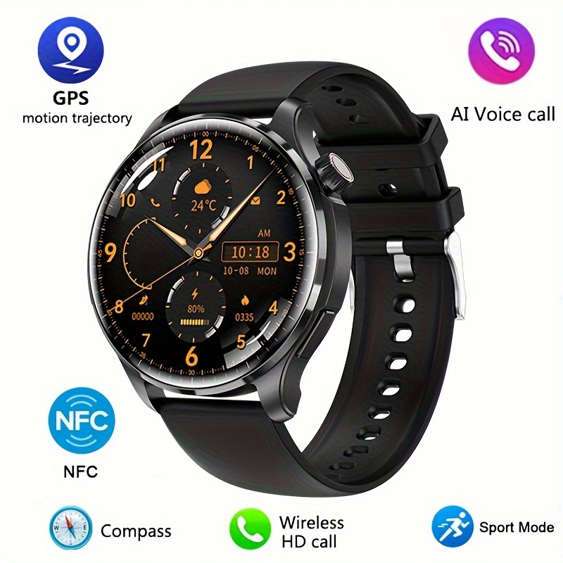 Herr smartklocka med NFC - LED-bakgrundsbelysning, HD-pekskärm, trådlösa samtal, aktivitetsmätare, röstassistent och kompass_voghion.com