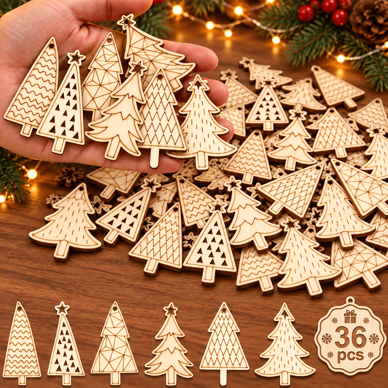 Image of 36 Mixed Wooden Christmas Tree Decorations For Painting And Doodling Perfect For Hanging During The , Wooden Ornaments For Festive Home Parties And Birthday Celebrations