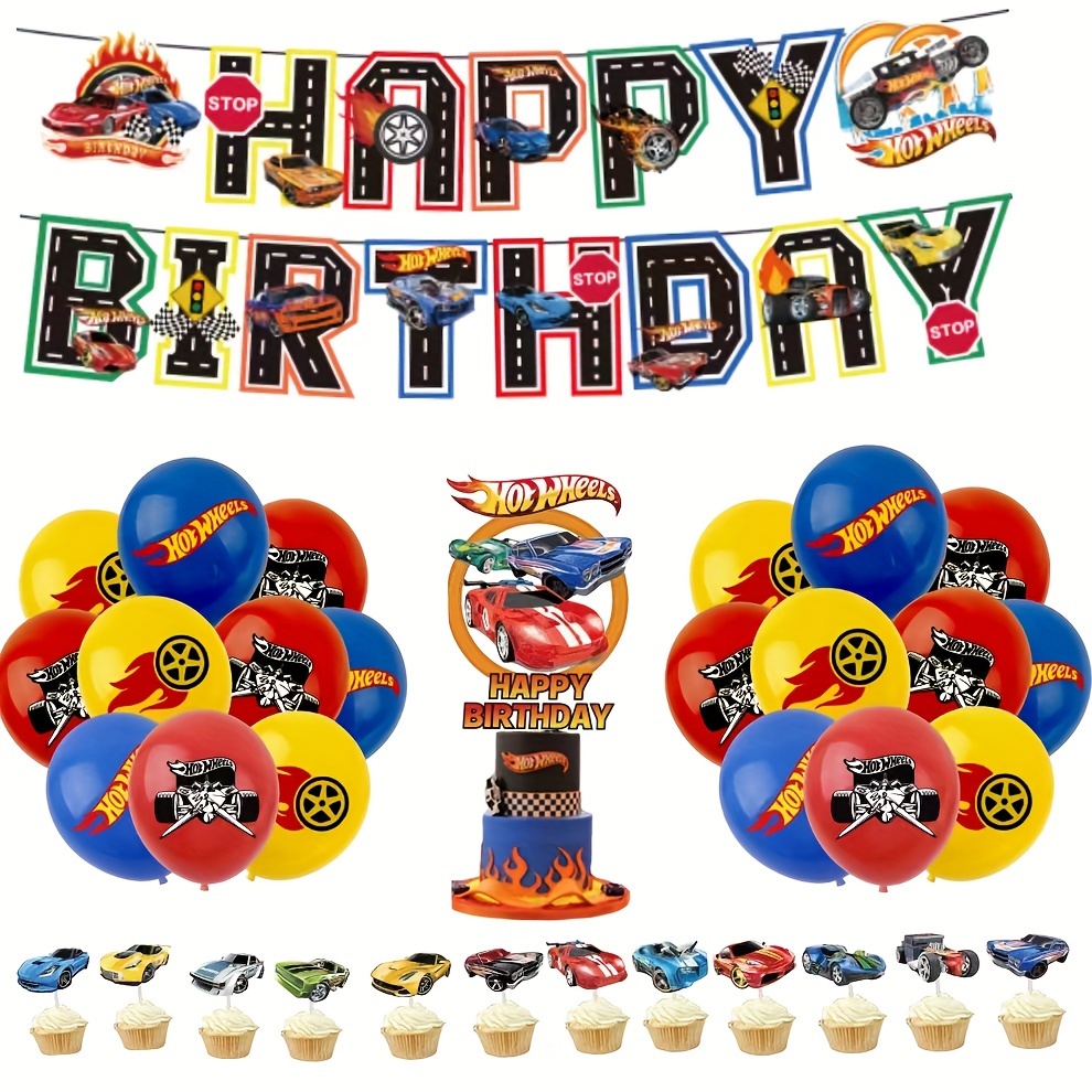

racing " Race Car Themed Birthday Party Decor Set - Includes 12" Balloon, 15 Cake Toppers (large & Small), And Unforgettable Banner Flags For A Memorable Celebration