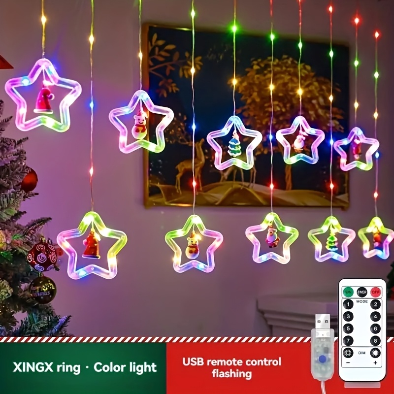 

10 Strips, Christmas Curtain , Width 300cm/118.11 , 8 Flashing , , Diy Christmas Tree , , Snowman, , Led , Christmas Decorative , Box Packaging