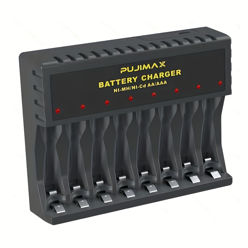 Image of Pujimax 8-slot Battery , Independent Led Indicator - Usb Charging, Suitable For 1.2v Aa/aaa Ni-mh/ni-cd Batteries, Mixed Charging System, Portable Design, Suitable For Outdoor Use