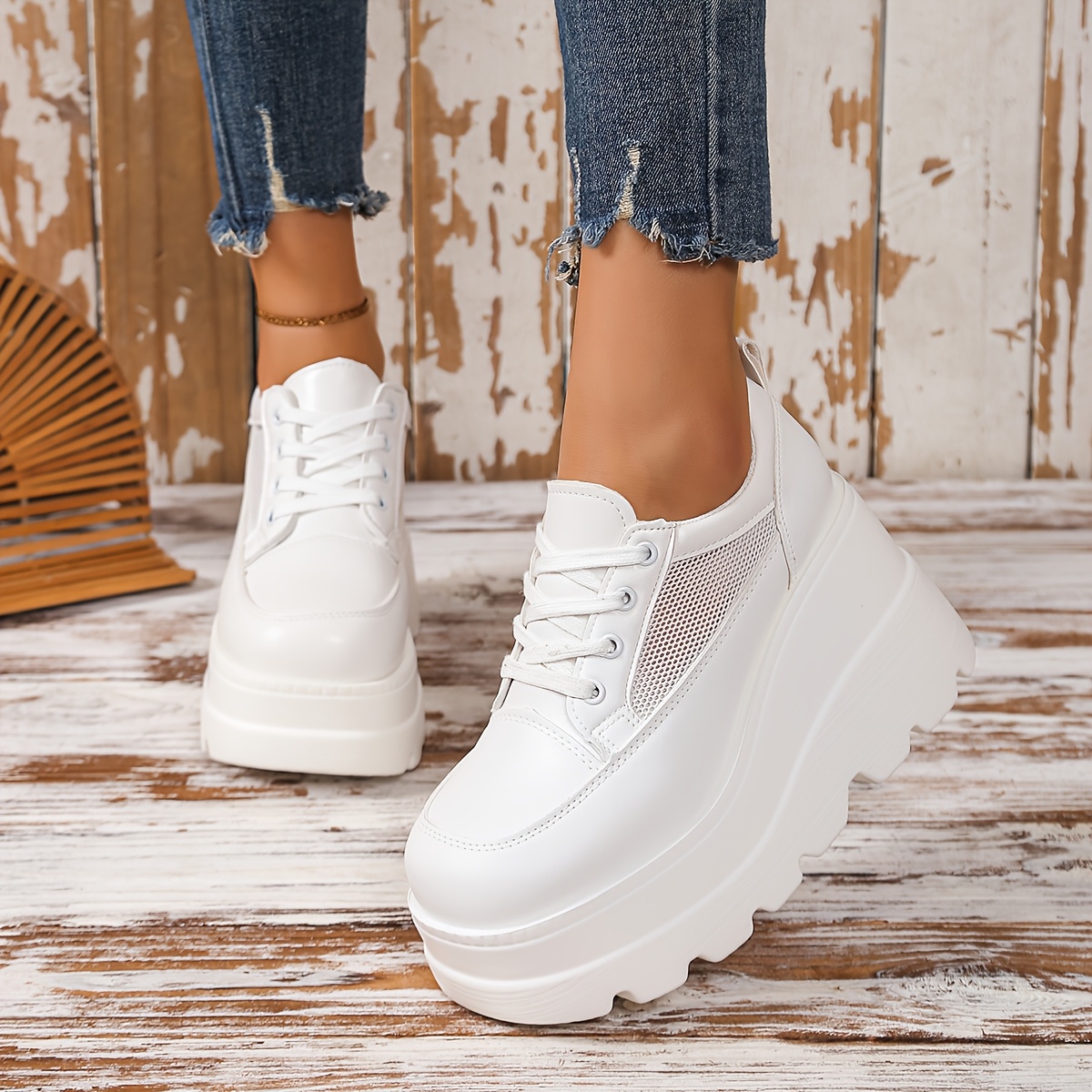 weißes plateau wedge sneaker modell damen lässige Temu Germany