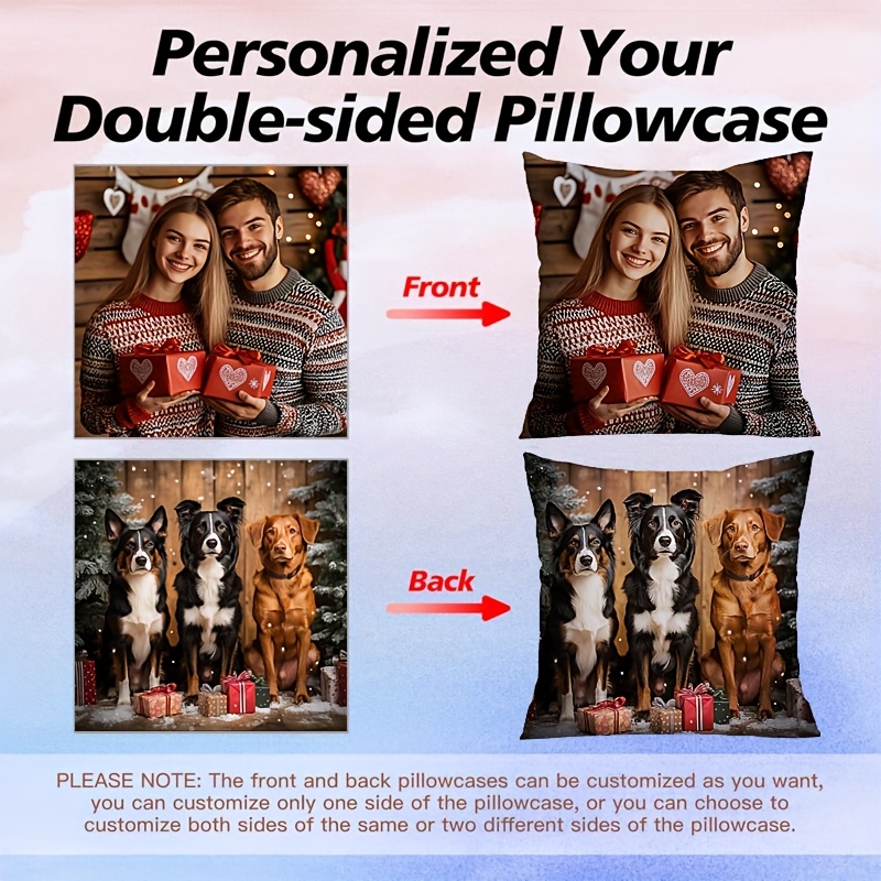 1  double sided personalized pillowcase   photo print industrial style home decor machine washable zipper closure unique gift for pet lovers anniversary birthday valentines day customizable   photo print zippered pillowcase smooth texture Product details 1