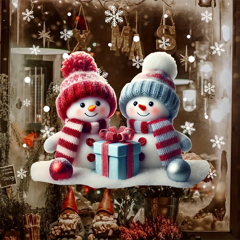 

1pc Christmas Snowman Window Sticker, Double-sided Pvc Static Adhesive Glass Decoration Sticker, Suitable For Holiday And New Year Decoration Gifts