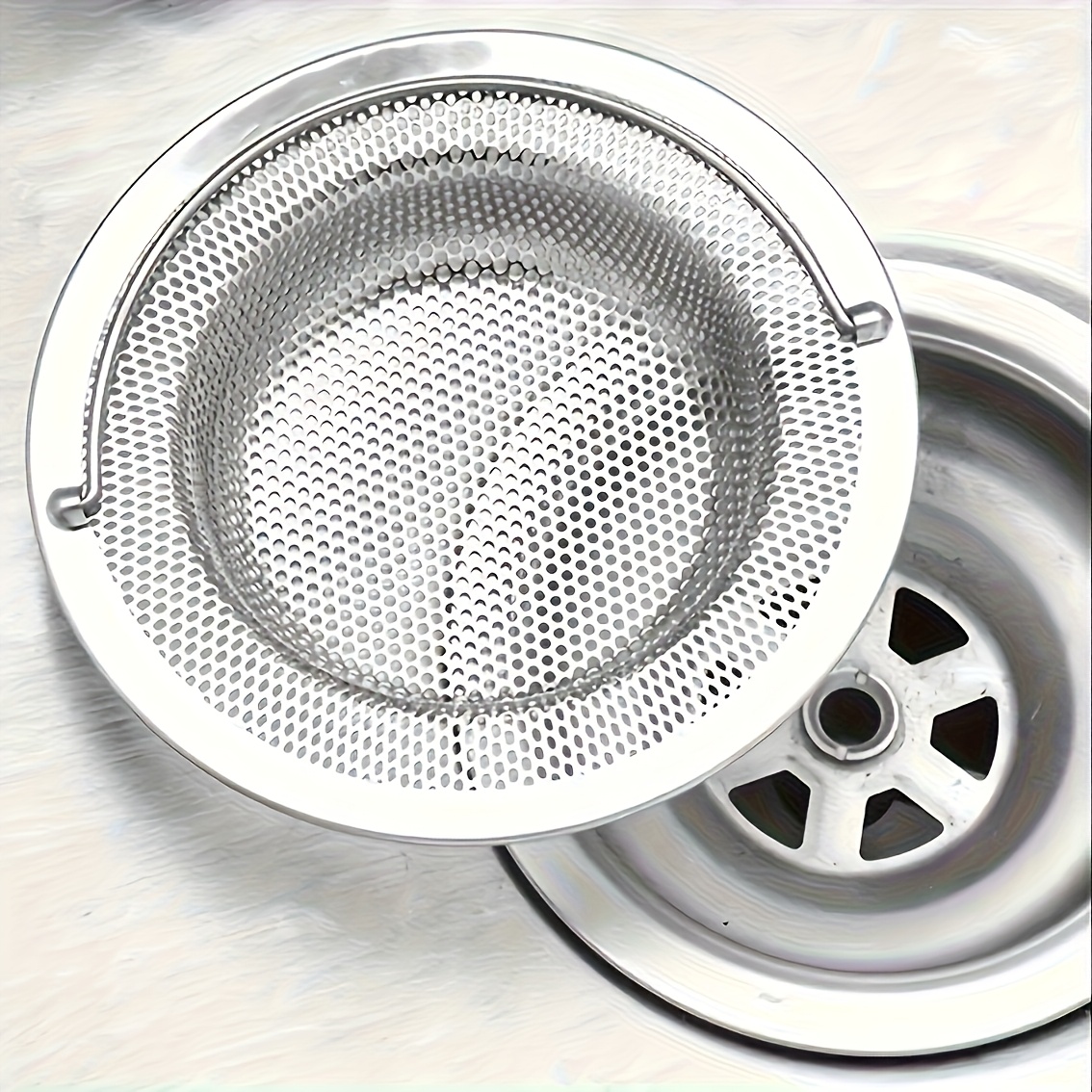 Juego de 2 filtros de fregadero de acero inoxidable 316, que incluye tuberías de desagüe de cocina y filtros de malla, desagües de piso y filtros de malla, con mangos antideslizantes - Filtros de desagüe de cocina y baño de alta calidad - Atrapa pelo, prevención de obstrucciones 