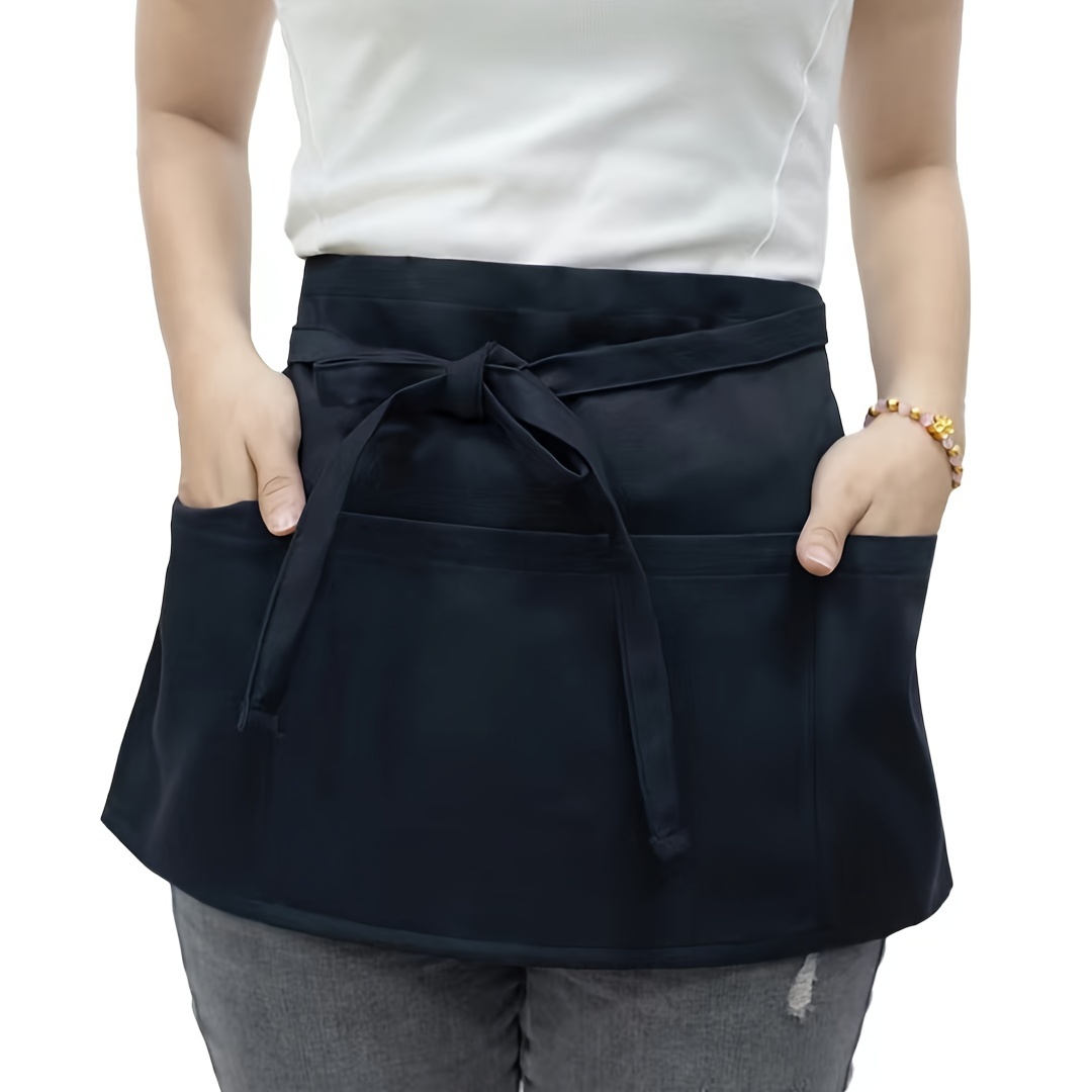 

Polyester Waitress Apron With Pockets - Uncharged, Anti-fouling & Oil-resistant Chef Half Waist Skirt Apron With 3 Pockets - Durable Server Short Apron For Food Service Professionals (1pc, Black)