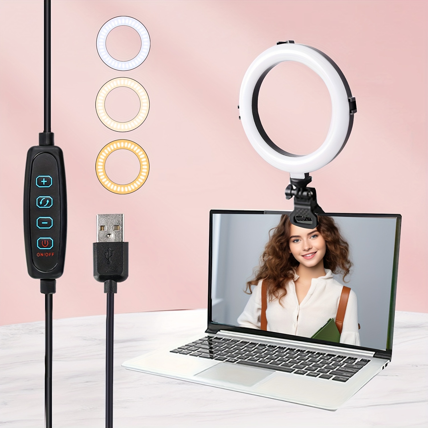 Video Conference Lighting Kit Ring Light Monitor Clip Temu