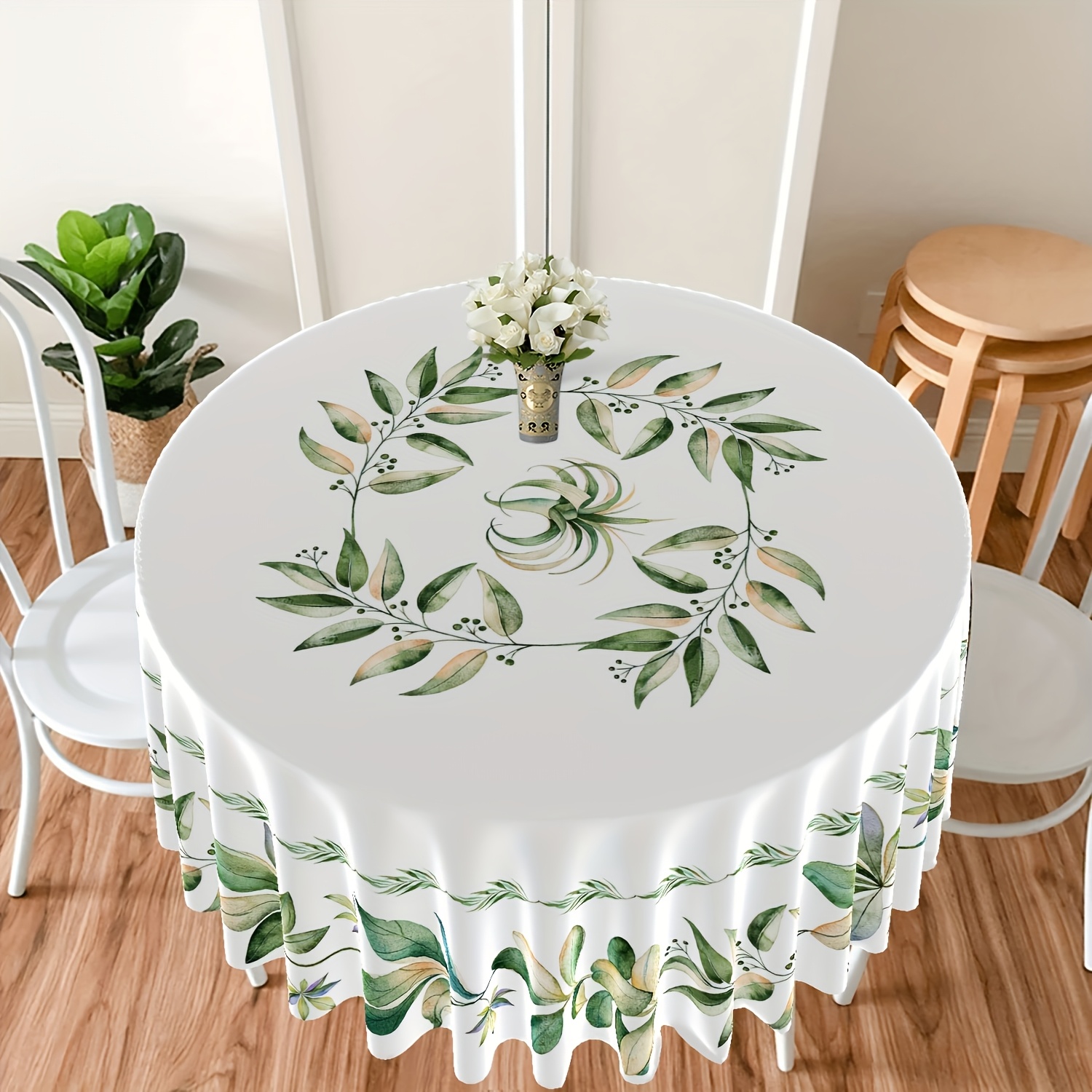 1 Piece Of Green Plant Leaf Circular Tablecloth With Plant Pattern Color Terrace Dining Table Cover Tapestry Curtain Head Cover Towel Backyard Barbecue Picnic Mat With 63 Inch Tablecloth