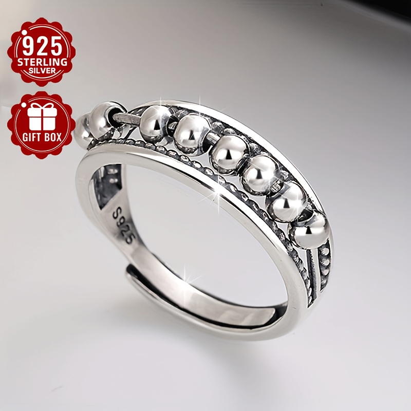 

A Versatile And Stylish Ladies' Ring Made Of 925 Sterling Silver, Featuring A Creative With Chain Beads. Daily And Travel (approximately 2.8g).