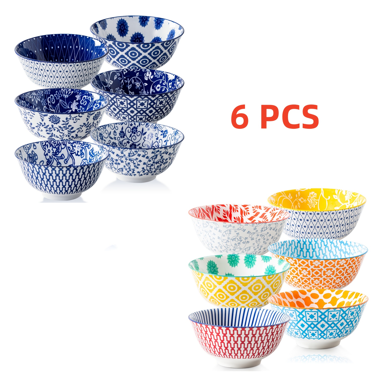 6pcs ceramic soup bowls set 12oz 24oz porcelain deep cereal Temu