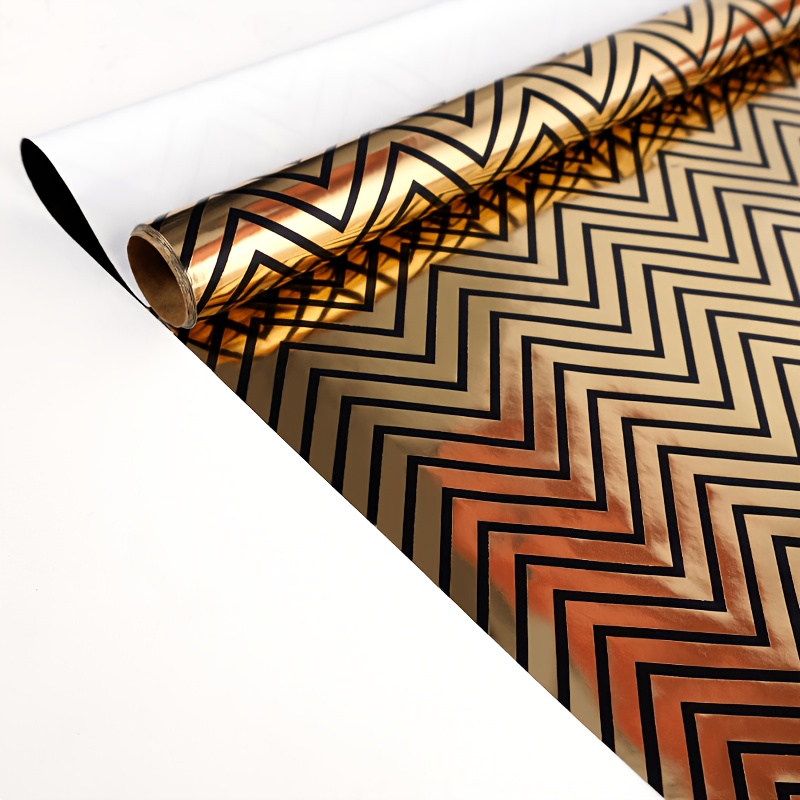 TEMU Rotolo di carta da regalo metallizzata con linee geometriche nere e dorate premium, rotolo e , carta da regalo per compleanno da adatta per