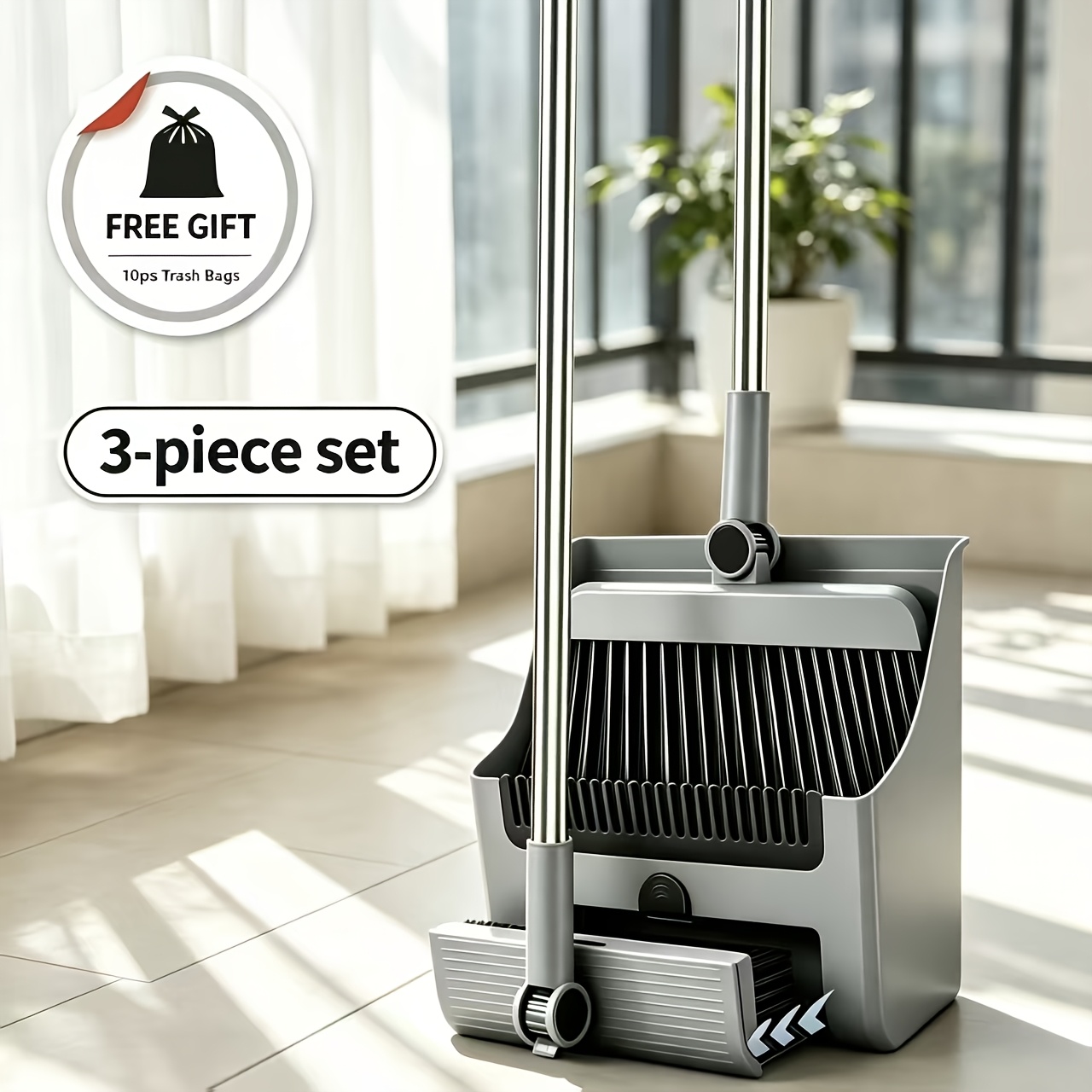 TEMU 3-in-1 And 2-in-1 Long-handled Broom And Dustpan Sets, Foldable Household Cleaning Broom Sets, Quick-dusting Floor Sweepers Essential Cleaning