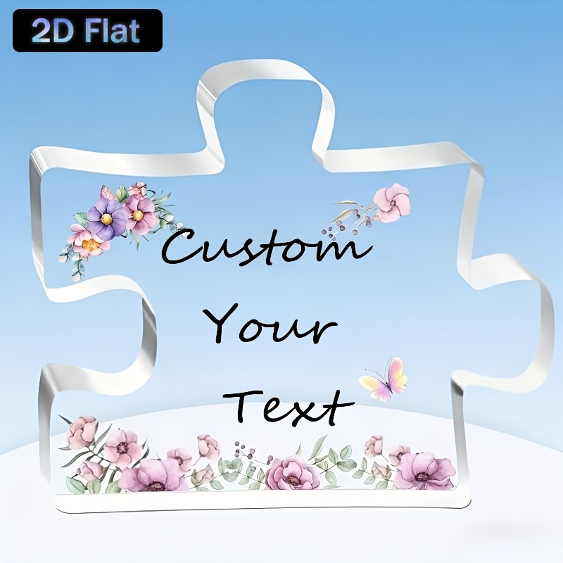 TEMU Puzzle plat 2D de marraine personnalisé en acrylique pour décoration de table | Motif floral et cœur, idéal pour la décoration murale, porche,