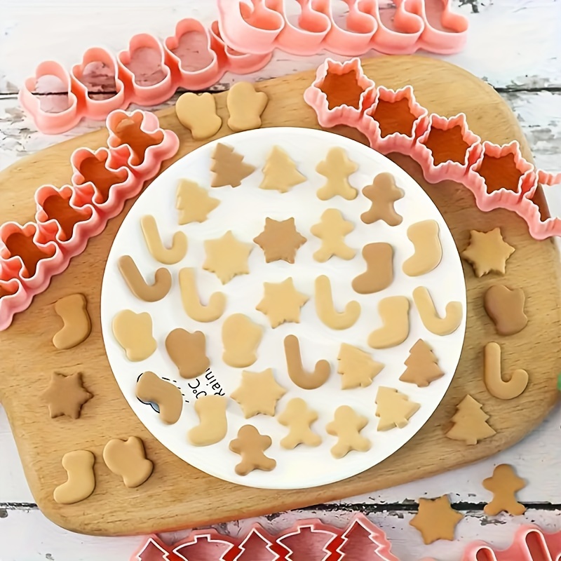 

6pcs Mini Christmas Cookie Cutter Set - Gingerbread, Tree, Snowflake & Candy Designs For Holiday Treats And Pet Snacks, Non-electric Plastic Baking Tools