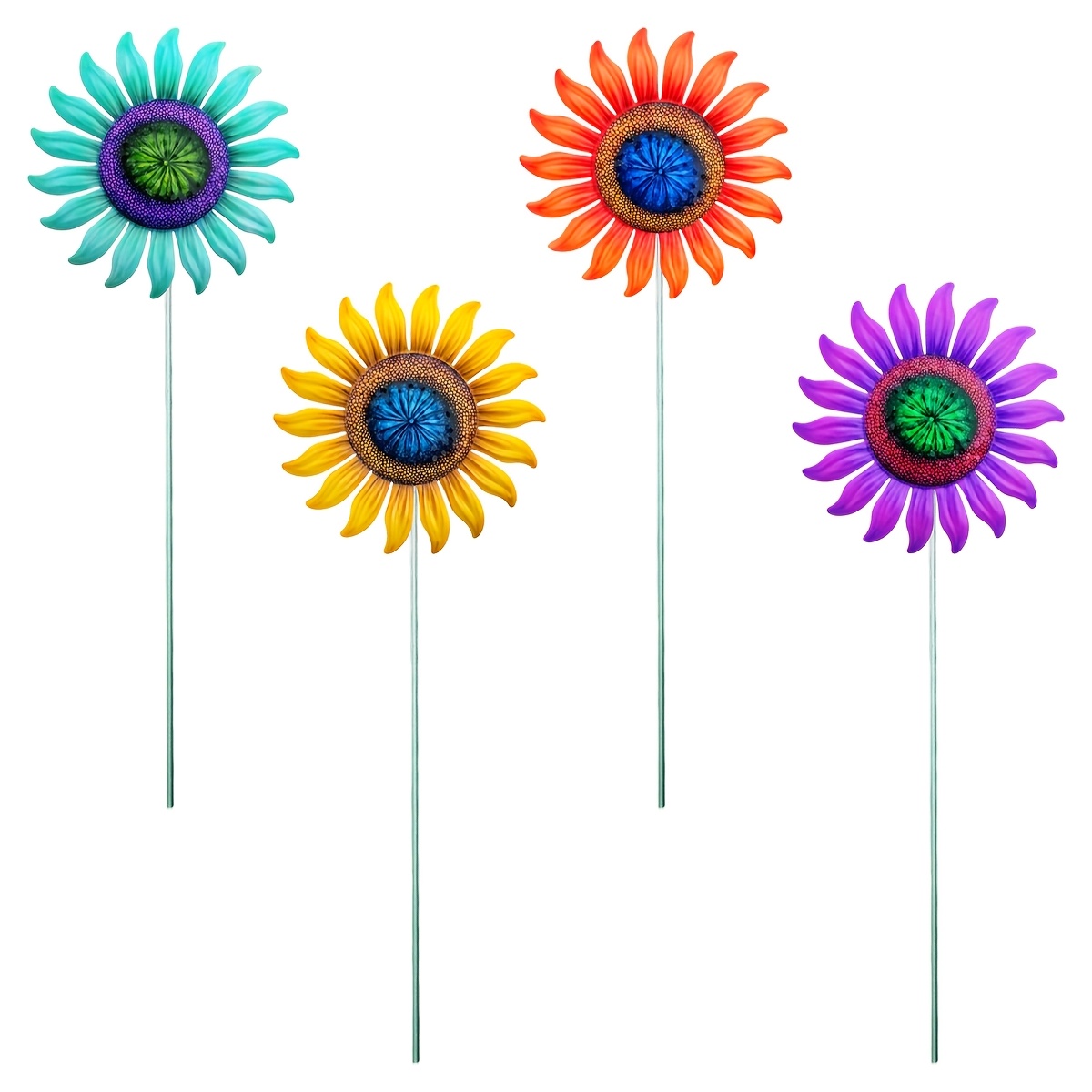 TEMU [2.5D] 4 Pezzi, da Giardino in Metallo da 17,7 Pollici, Dipinti a , Ferro Antiruggine, Decorazione Esterna per Giardino, Aiuole, Prato, e Patio,